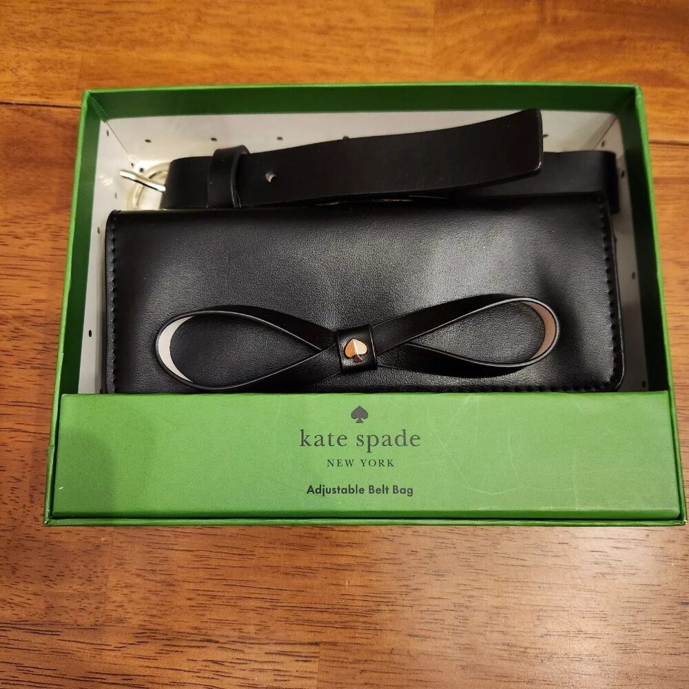NWT $108 Kate Spade Black Bow Belt Bag Adjustable Leather L/XL Genuine Leather